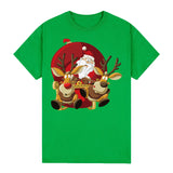 100% Cotton Christmas T-shirt Adult Unisex Tee Tops Funny Santa Party Custume, Santas Sleigh (Green), S