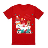 100% Cotton Christmas T-shirt Adult Unisex Tee Tops Funny Santa Party Custume, Santa Gathering (Red), S