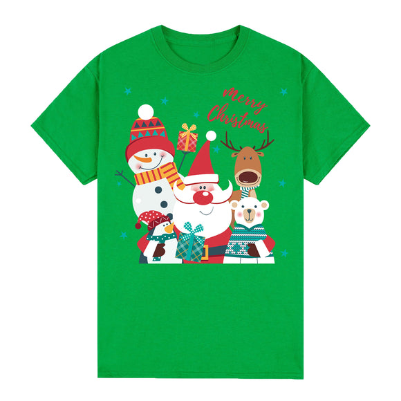 100% Cotton Christmas T-shirt Adult Unisex Tee Tops Funny Santa Party Custume, Santa Gathering (Green), M