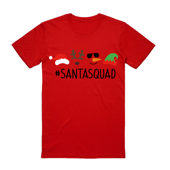 100% Cotton Christmas T-shirt Adult Unisex Tee Tops Funny Santa Party Custume, Santa Squad (Red), M