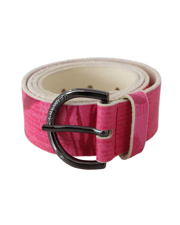 100% Authentic GALLIANO Pink Leather Fashion Belt with Black-tone Hardware 90 cm Women