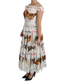 100% Authentic Dolce & Gabbana Sheath Midi Dress with Rooster Print 38 IT Women