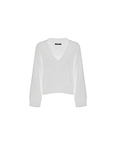 Wool Blend V-Neck Sweater with Ribbed Accents S Women