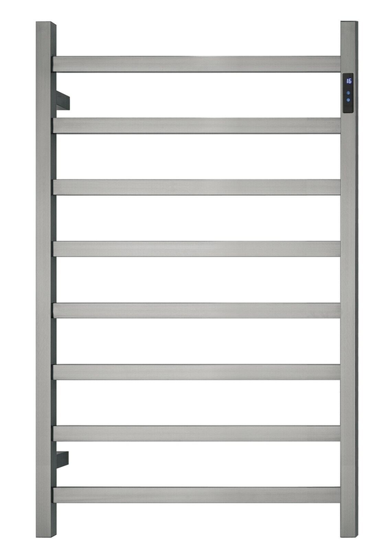 Premium Brushed Nickel Heated Towel Rack with LED control- 8 Bars, Square Design, AU Standard, 1000x620mm Wide