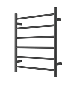 Premium Matte Black Heated Towel Rack - 6 Bars, Round Design, AU Standard, 650x620mm Wide