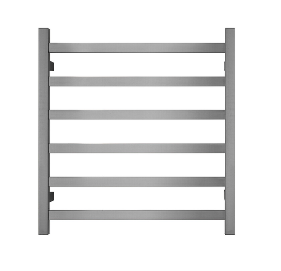 Premium Brushed Nickel Heated Towel Rack - 6 Bars, Square Design, AU Standard, 650x620mm Wide