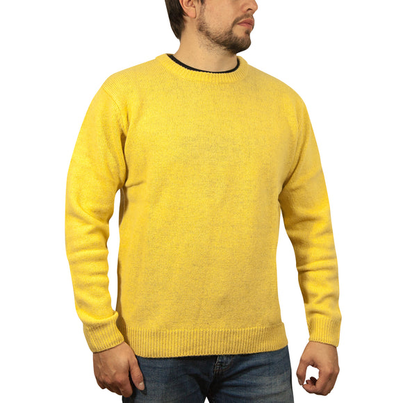 100% SHETLAND WOOL CREW Round Neck Knit JUMPER Pullover Mens Sweater Knitted - Corn (14) - L