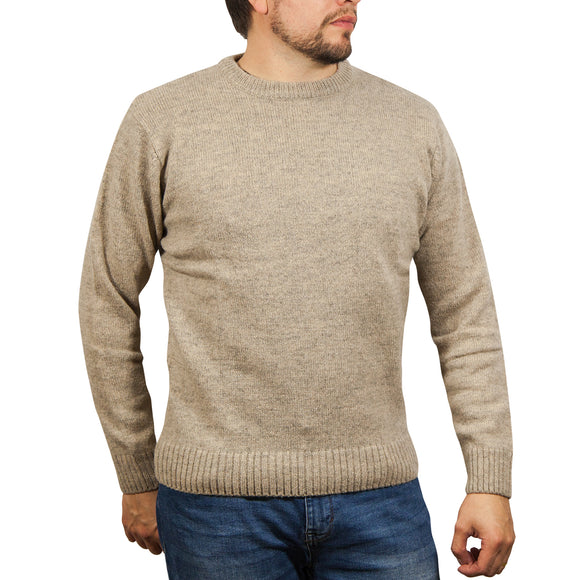 100% SHETLAND WOOL CREW Round Neck Knit JUMPER Pullover Mens Sweater Knitted - Beige (03) - L