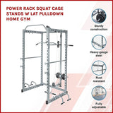 Power Rack Squat Cage Stands w Lat Pulldown Home Gym