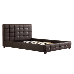 Queen PU Leather Deluxe Bed Frame Brown