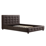 Queen PU Leather Deluxe Bed Frame Brown