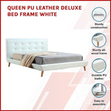 Queen PU Leather Deluxe Bed Frame White