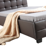 King Single PU Leather Deluxe Bed Frame Brown