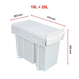 Pull Out Bin Kitchen Double Dual Slide Garbage Rubbish Waste 10L+20L