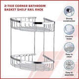 2-Tier Corner Bathroom Basket Shelf Rail Rack