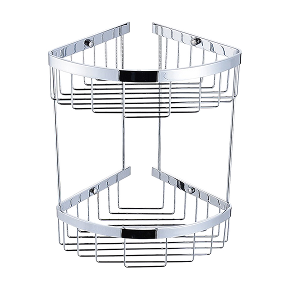 2-Tier Corner Bathroom Basket Shelf Rail Rack