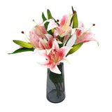 Premium Faux Pink Lily In Glass Vase (Artificial Tiger Lily Arrangement)