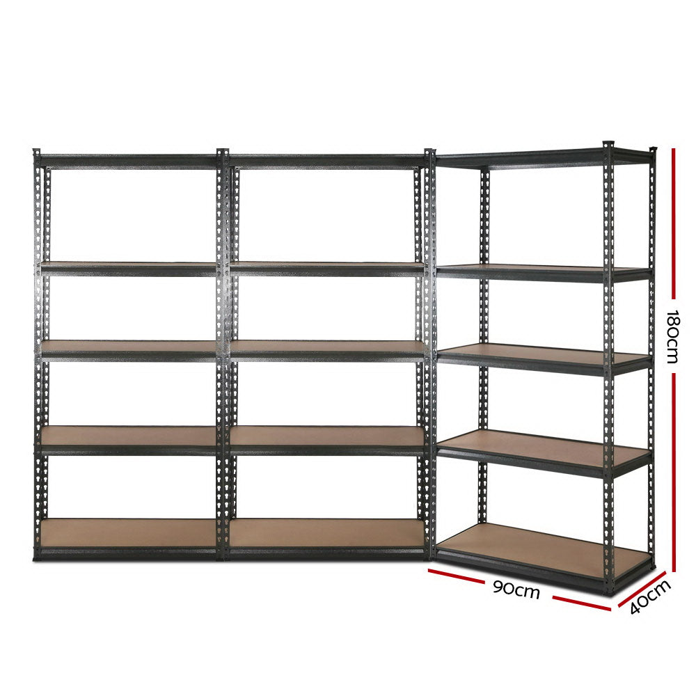 Wall Storage Racks: 3x1.8M 5-Shelves Steel Warehouse Shelving Racking Garage Storage Rack Grey
