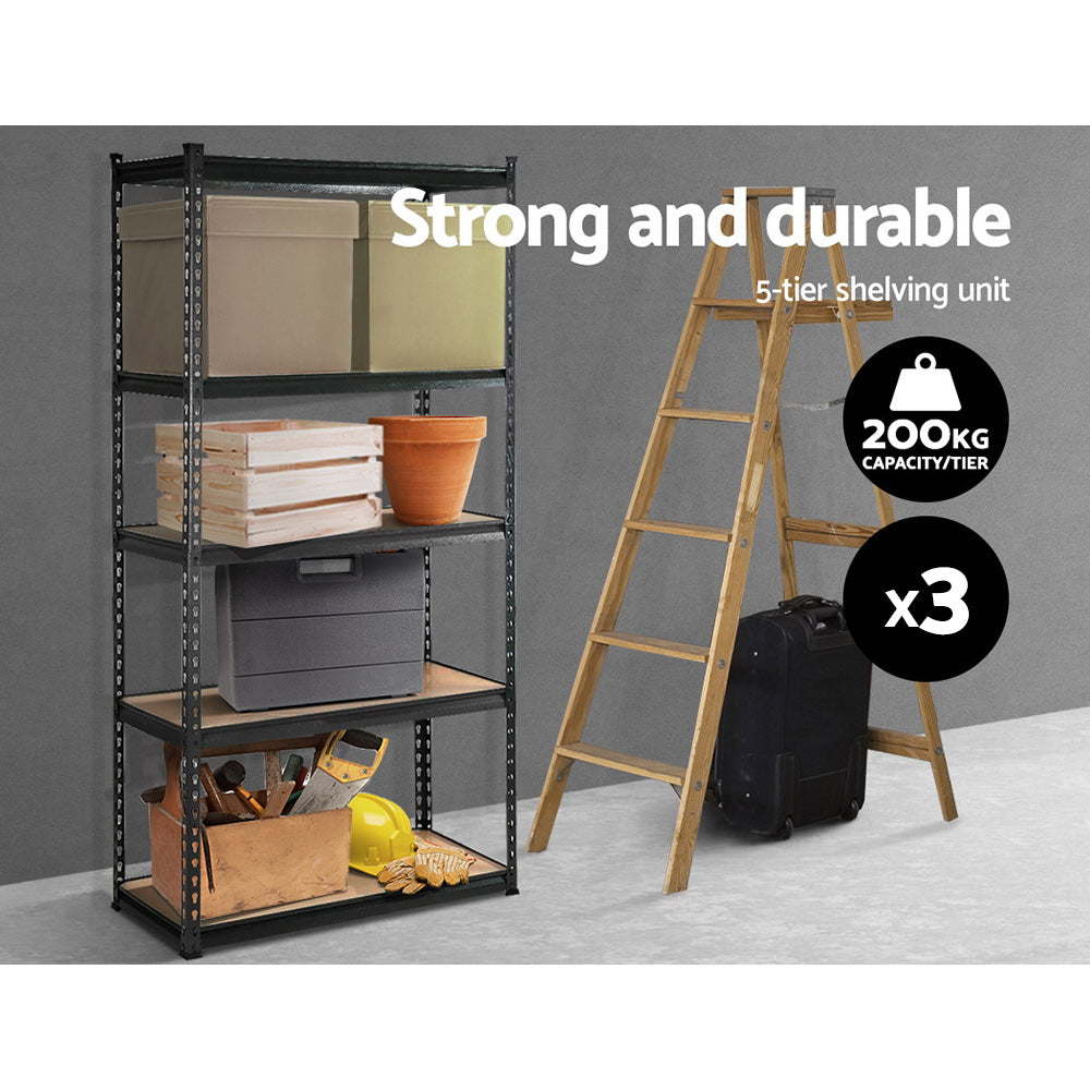 Wall Storage Racks: 3x1.8M 5-Shelves Steel Warehouse Shelving Racking Garage Storage Rack Grey