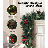 Jingle Jollys Christmas Garland with Wreath Set LED Lights Xmas Tree Decor